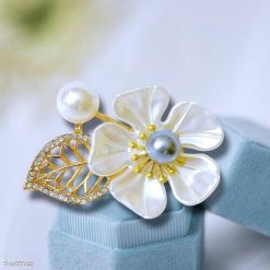 Ghim Cài Áo Hình Hoa Đính Ngọc Trai Xám Thời Trang Dành Cho Nam Nữ - 5cm - Donabico Mart