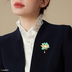 Ghim Cài Áo Tráng Men Hoa Sen Đính Đá Zircon Phối Tua Rua Thời Trang Dành Cho Nữ 7cm - Donabico Mart