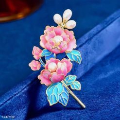 Ghim Cài Áo Tráng Men Hoa Mẫu Đơn Hồng Thời Trang Cao Cấp Dành Cho Nữ - 6cm - Donabico Mart