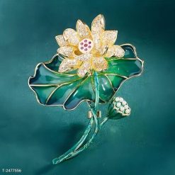 Ghim Trâm Cài Lá Sen Tráng Men Vàng Kim Cương Giả Cao Cấp Thời Trang Dành Cho Nam Nữ - 6.5cm - Donabico Mart