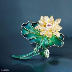 Ghim Trâm Cài Lá Sen Tráng Men Vàng Kim Cương Giả Cao Cấp Thời Trang Dành Cho Nam Nữ - 6.5cm - Donabico Mart