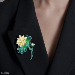 Ghim Trâm Cài Lá Sen Tráng Men Vàng Kim Cương Giả Cao Cấp Thời Trang Dành Cho Nam Nữ - 6.5cm - Donabico Mart