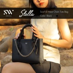 Túi Tote Mini Stella Đính Chuỗi Kim Loại (Scarf Handle And Metal Chain Tote Bag) - Donabico Mart